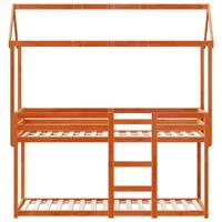 Stapelbed met bedhuis massief grenenhout wasbruin 90x200 cm - thumbnail