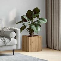 Plantenbak 40x40x40 cm bewerkt hout artisanaal eikenkleur - thumbnail