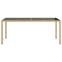 Tuintafel met glazen blad 190x90x75 cm poly rattan beige - thumbnail