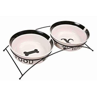 TRIXIE VOERBAK / DRINKBAK SET EAT ON YOUR FEET WIT / ZWART 2X2,6 LTR 25 CM