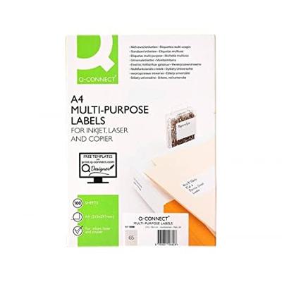 Q-CONNECT etiketten, wit, rechte hoeken, 38,1 x 21,2 mm, 100 vel, 65 etiketten per vel Q-CONNECT etiketten, wit, rechte hoeken, 38,1 x 21,2 mm, 100 vel, 65 etiketten per vel