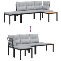 3-delige Loungeset met kussens gepoedercoat staal zwart - thumbnail
