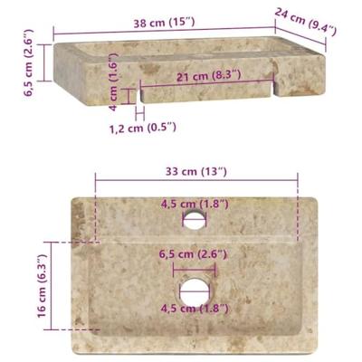 Wastafel wandgemonteerd 38x24x6,5 cm marmer crmekleurig Wastafel wandgemonteerd 38x24x6,5 cm marmer crmekleurig