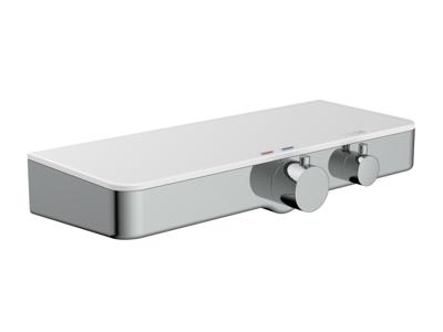OCEAN thermostatische mengkraan douche met planchet, chroom-wit met hoogwaardige planchet van veiligheidsglas, ca. 35,0 x 14,0 cm extern lichaam gemaakt van ABS met een hoogwaardige merkcartouc