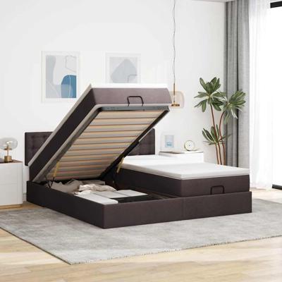 Ottoman bed met matrassen en LED's 200x200cm stof donkerbruin