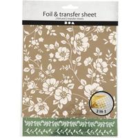 Creativ Company Deco folie en transfervel, bloemen, vel 15x15 cm, goud, groen, 2x2 vel/ 1 doos - thumbnail
