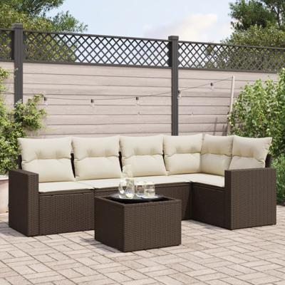 6-delige Loungeset met kussens poly rattan bruin - thumbnail