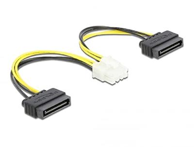 Delock 83020 Stroomkabel 2 x 15-pins SATA-stekker naar 8-pins EPS-stekker 15cm
