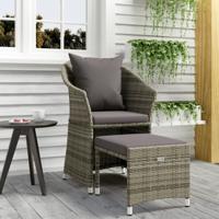2-delige Loungeset met kussens poly rattan grijs - thumbnail