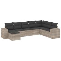 8-delige Loungeset met kussens poly rattan lichtgrijs - thumbnail