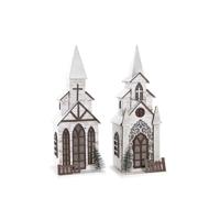 Kerstversiering DKD Home Decor Kerk MDF (12,5 x 11 x 33 cm) (2 Stuks) - thumbnail