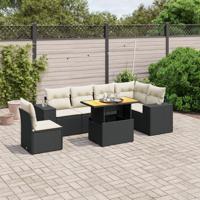 7-delige Loungeset met kussens poly rattan zwart - thumbnail