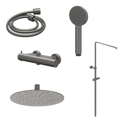 Regendoucheset IVY Bond Opbouw Thermostatisch 30 cm Slim Satin Handdouche Geborsteld Metal Black PVD Regendoucheset IVY Bond Opbouw Thermostatisch 30 cm Slim Satin Handdouche Geborsteld Metal Black PVD