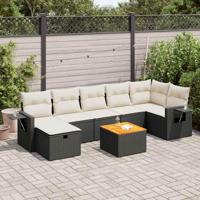 8-delige Loungeset met kussens poly rattan zwart - thumbnail