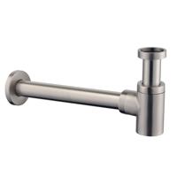 Wiesbaden Luxe bekersifon compact rond incl muurbuis en rozet. Inox/RVS - thumbnail