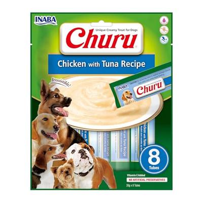 INABA Liquid Dog Treats Churu Cream met kip en tonijn - 8 tubes van 20 g