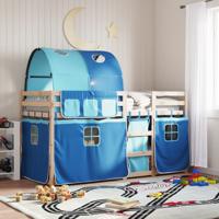 Stapelbed met gordijnen 90x200 cm massief grenenhout blauw - thumbnail
