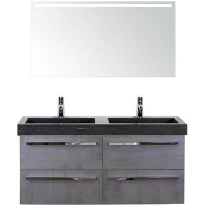 Seville Badmeubelset 120 cm - 4 Laden Beton Antraciet - Wastafel Lucca Dubbel met Sence Spiegel