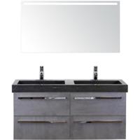 Seville Badmeubelset 120 cm - 4 Laden Beton Antraciet - Wastafel Lucca Dubbel met Sence Spiegel - thumbnail
