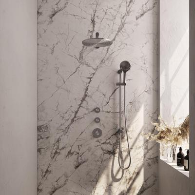 Regendoucheset Inbouw Brauer Brushed Carving Thermostatisch 30 cm met Wandarm, Glijstang en Handdouche 3-Standen Losse Stopkranen Geborsteld RVS Regendoucheset Inbouw Brauer Brushed Carving Thermostatisch 30 cm met Wandarm, Glijstang en Handdouche 3-Standen Losse Stopkranen Geborsteld RVS