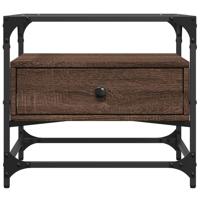 Salontafel met glazen blad 50x50x45 cm bruineiken staal - thumbnail