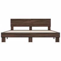 Bedframe bewerkt hout metaal bruin eikenkleur 200x200 cm - thumbnail