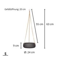 Rough Eco-line hangende bloempot S 24x9 cm Eileen zwart - thumbnail