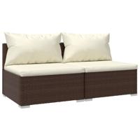2-delige Loungeset met kussens poly rattan bruin - thumbnail