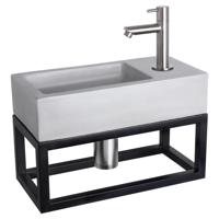 Differnz Differnz Ravo fonteinset beton lichtgrijs - kraan recht - met handdoekrek mat chroom - thumbnail