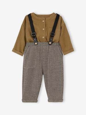 Set overhemd + broek met bretels voor babyjongens olijf Set overhemd + broek met bretels voor babyjongens olijf