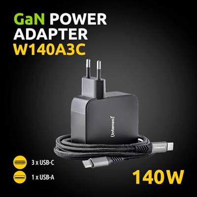 Intenso W140A3C + C520C black USB-oplader 140 W 3x USB-C, 1x USB-A QC 4+, USB PD 3.1, PPS Zwart Binnen GaN, USB Power Delivery (USB-PD) - thumbnail