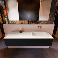 Badkamermeubelset Mondiaz Erin 150 cm met 1 Lade met RIDGE Wastafel Rechts Linen Zonder Kraangaten Greeploos Mat Urban - thumbnail