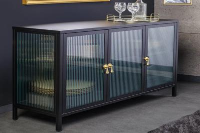 Modern dressoir AMSTERDAM 105cm Zwart Goud Geruite Glazen Metalen Vitrinekast - 43534