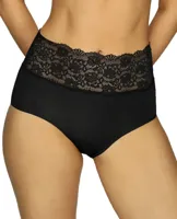 Dames taille slip Modal kant - Comfortabele kanten hoge dames onderbroek - Huidvriendelijk - 42 - Zwart | Dames slip - Onderbroek - Ondergoed - 42 - thumbnail