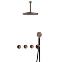 Hotbath Cobber - CB7067 - Inbouw Regendoucheset - Verouderd Messing - 2 Stopkranen - Thermostatisch - Plafondbuis 15 cm - Hoofddouche 300 mm - Ronde Handdouche 3 Standen - met M106 - Waterbesparend - V01 - thumbnail