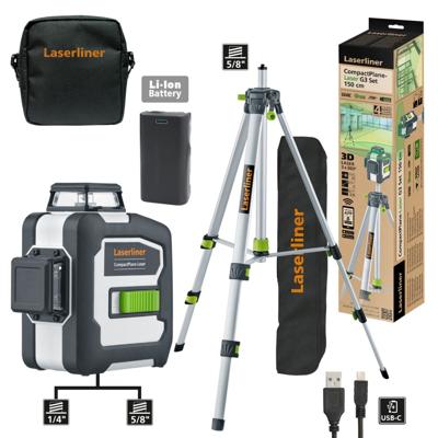 Laserliner CompactPlane-Laser 3G Lijnlaser | Set 150 cm (Green, Tilt, BLE, softbag) - 036.299E Laserliner CompactPlane-Laser 3G Lijnlaser | Set 150 cm (Green, Tilt, BLE, softbag) - 036.299E