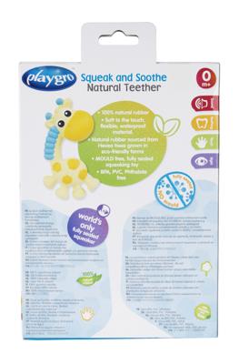 Playgro Squeak And Soothe Natural Teether hangend babyspeelgoed Playgro Squeak And Soothe Natural Teether hangend babyspeelgoed