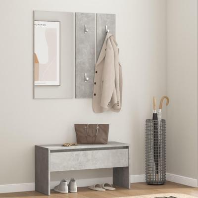 Garderobe set bewerkt hout betongrijs