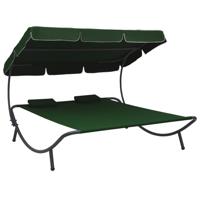 Loungebed met luifel en kussens groen - thumbnail