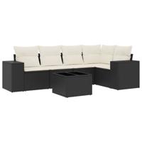 5-delige Loungeset met kussens poly rattan zwart - thumbnail