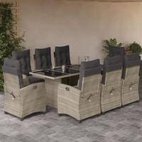 9-delige Tuinset met kussens poly rattan lichtgrijs - thumbnail