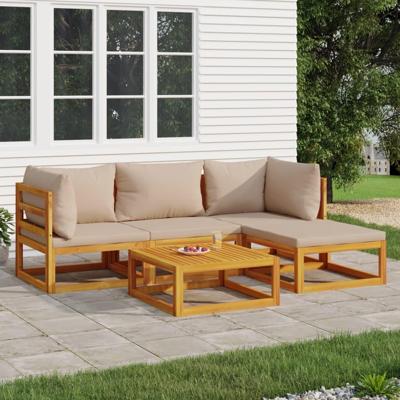5-delige Loungeset met kussens massief hout taupe