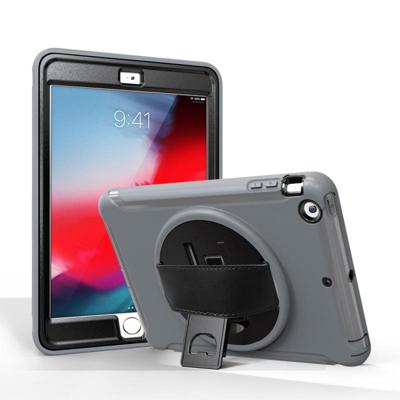 Voor iPad Mini 3 & 2 & 1 360 graden rotatie PC + TPU beschermhoes met houder & hand strap (grijs)