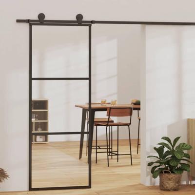 VidaXL Schuifdeur 3-panelen 76x205 cm esg-glas en aluminium zwart