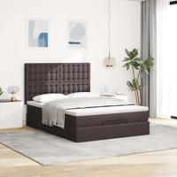 Ottoman bed met matras en LED's 140x190cm stof donkerbruin - thumbnail