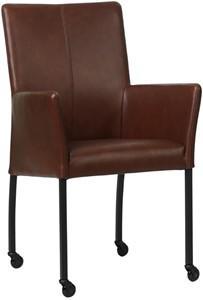 Cognac leren moderne eetkamerstoel Comfort - met armleuning poot vierkant zwart met wiel - Granada leer Cognac (cognac leer)