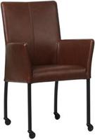 Cognac leren moderne eetkamerstoel Comfort - met armleuning poot vierkant zwart met wiel - Granada leer Cognac (cognac leer) - thumbnail