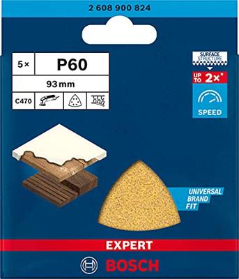 Bosch Accessories EXPERT C470 2608900824 Deltaschuurpapier Geperforeerd Korrelgrootte (num) 60 (l x b) 93 mm x 93 mm 5 stuk(s)