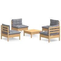 5-delige Loungeset met grijze kussens grenenhout - thumbnail