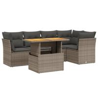 5-delige Loungeset met kussens poly rattan grijs - thumbnail